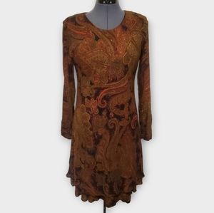 80s Vintage Hampton Dress Co. DAY Dress Brown Paisley Print Size 10